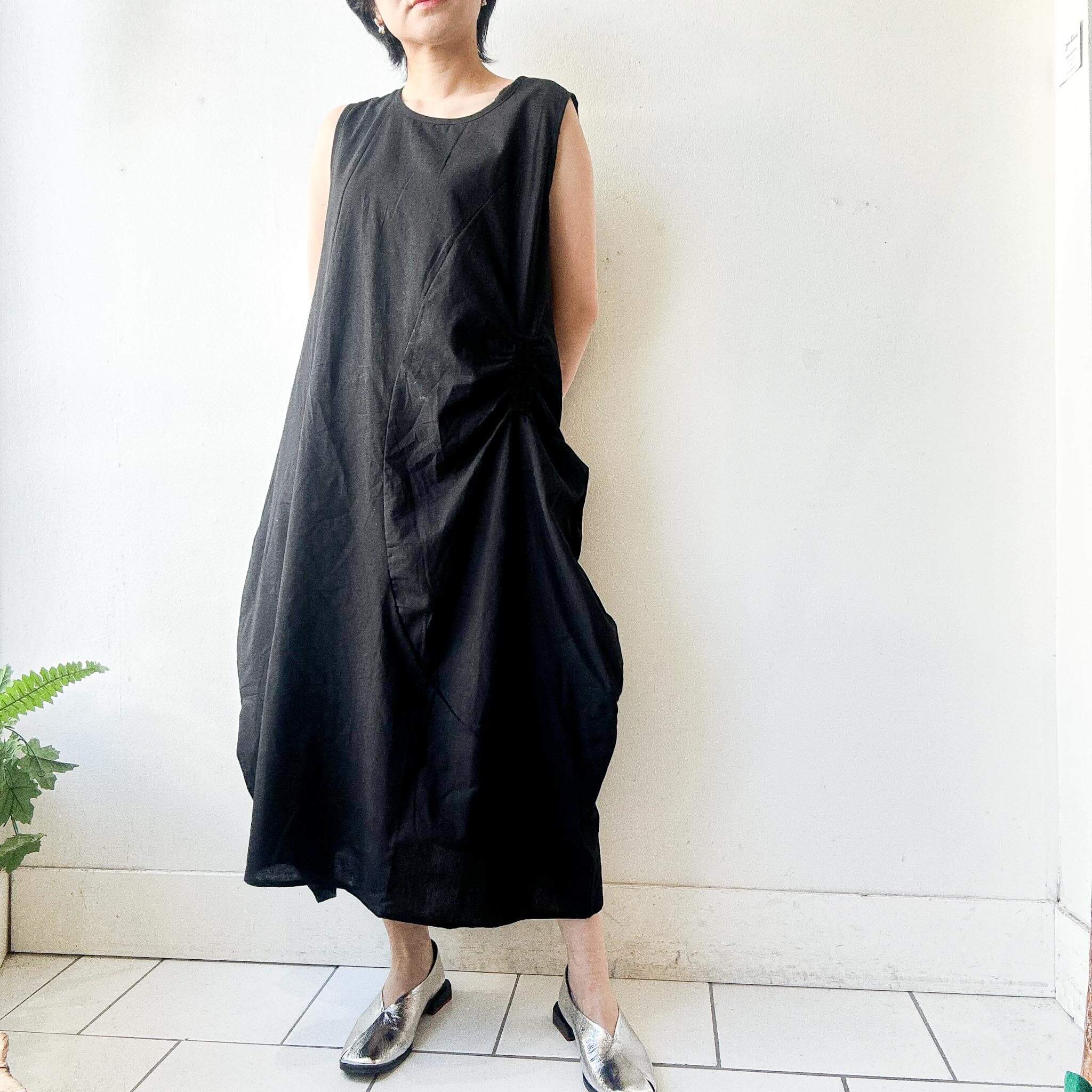 cotton shirred maxi dress garden